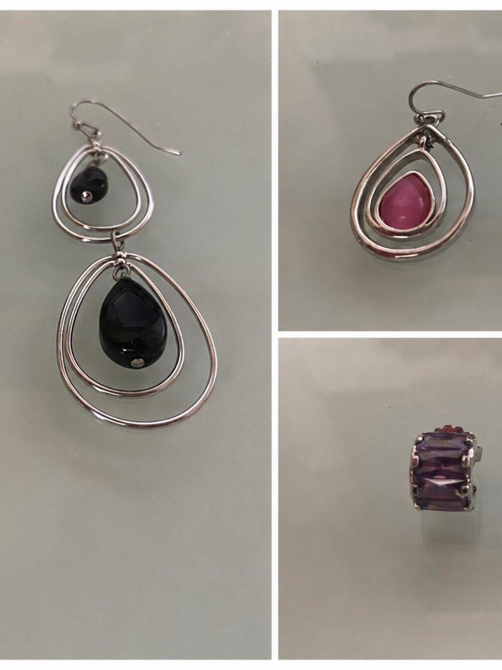 Set of 3 Lia Sophia Earrings- Black, Pink and Purple